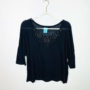 H.I.P. Black Loose Knit Crop Sweater Size L